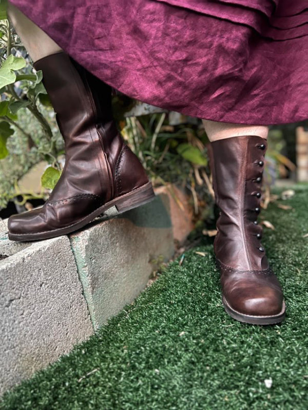 Brown handmade button boots with decorative side buttons, crafted from quality leather
